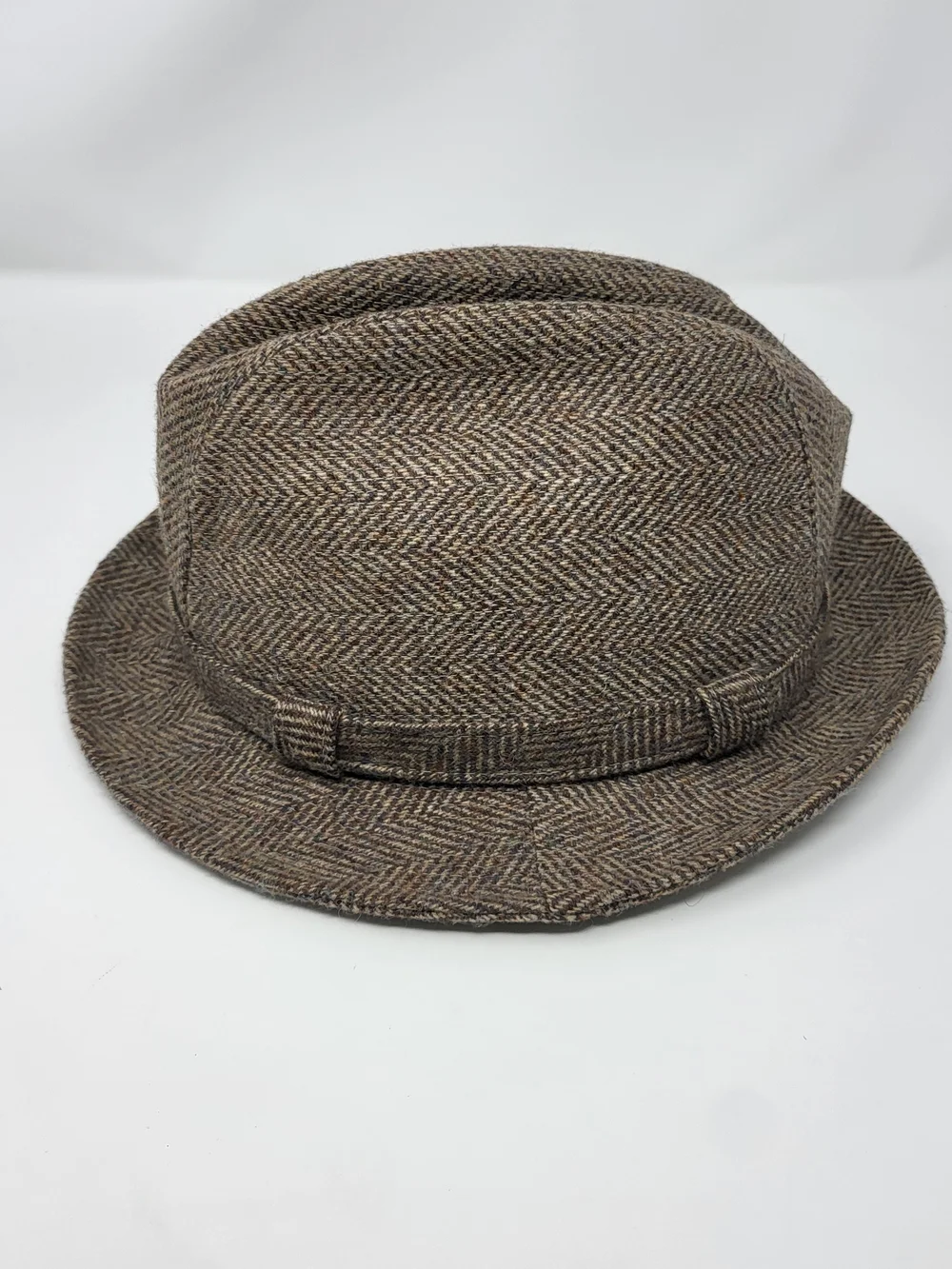 Unk Brown Herringbone Wool Trilby Hat